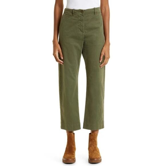 Nili Lotan 80 NL tomboy Cuff Pant sz 12 Olive Green Cropped Minimal Relaxed NWT - Picture 1 of 12